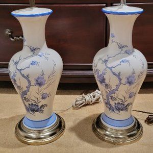 Oriental Porcelain Blue Flower lamps 2x